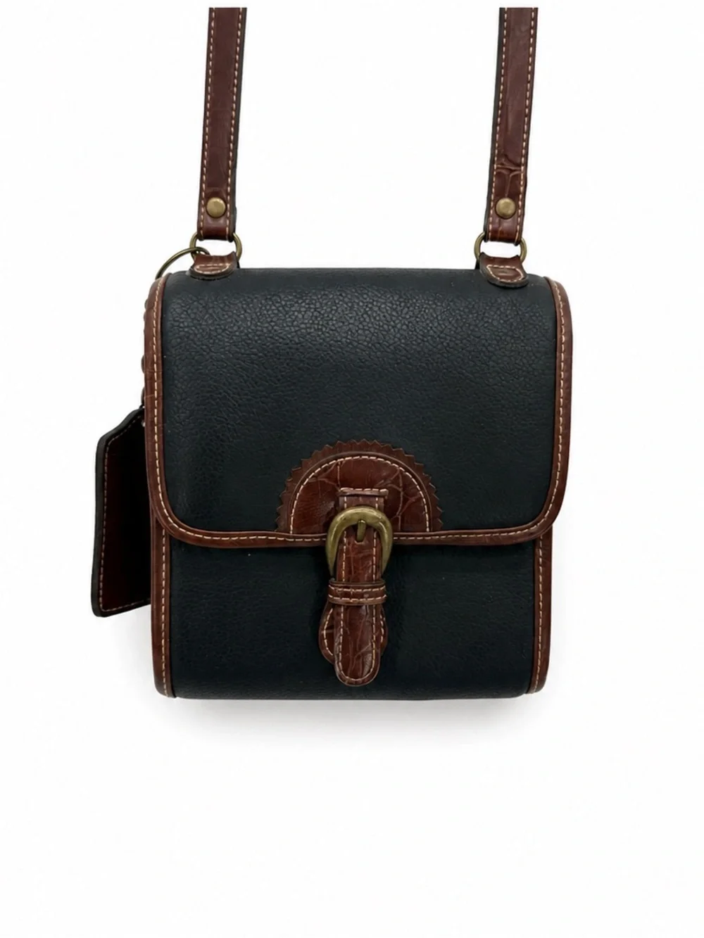 Carryland Vintage Black & Brown Crossbody Buckle Purse Travel Classic